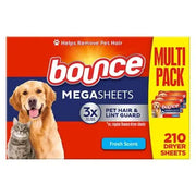 Bounce Pet Hair & Lint Guard Mega Dryer Sheets, Fresh Scent, 210 ct.