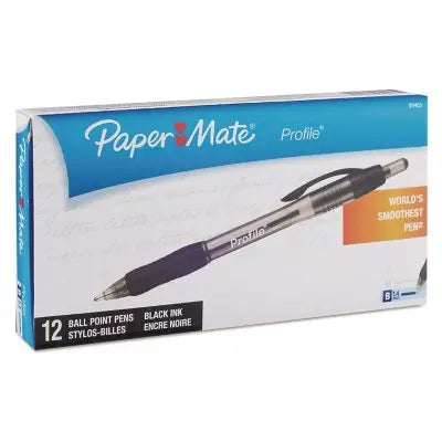 PaperMate Profile Ballpoint Pen, Retractable, Bold 1.4 mm, Black Ink, Translucent Black Barrel, Dozen