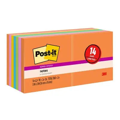 Post-it Super Sticky Haftnotizen, 76 mm x 76 mm, Energy Boost Collection, 14 Blöcke/Packung