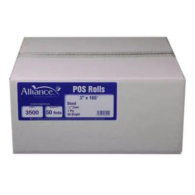 Alliance Bond Paper Receipt Rolls, 3"x165', 50 Rolls