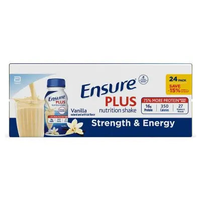 Ensure Plus Nutrition Shake, Small Meal Replacement Shake, Vanilla 8 fl. oz., 24 ct.