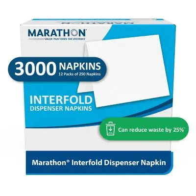 Marathon Interfold 1-Ply White Dispenser Napkins 12 pks., 250 napkins/pk.