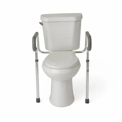 Medline Toilet Safety Rail with Adjustable Height, Toilet Assist and Grab Bar, Silver and Gray