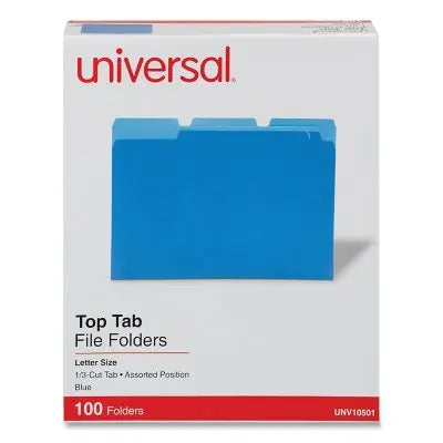 Universal File Folders, 1/3 Cut One-Ply Top Tab, Letter, 100/Box, Various Colors