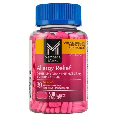 Memberâ€™s Mark Allergy Relief Tablets, 25 mg Diphenhydramine HCL, 600 ct.