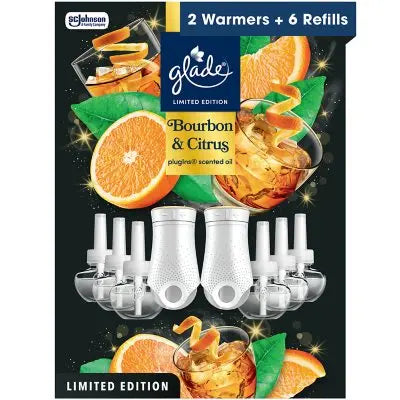 Glade PlugIns Scented Oil, Bourbon & Citrus, 2 Warmers + 6 Refills