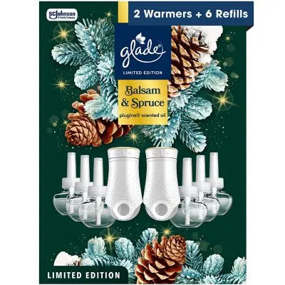 Glade PlugIns Scented Oil, Balsam & Spruce, 2 Warmers + 6 Refills