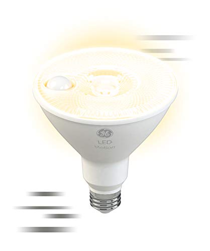 GE LED+ Motion Sensor LED Light Bulbs, 15W, PAR38 Outdoor Security Floodlight, Warm White (2 Pack)