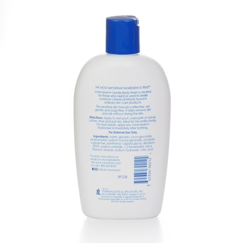 Vanicream Gentle Body Wash, 12 Fl Oz, Formulated without Common Irritants for Sensitive Skin, Gentle Cleanse and Moisture, Removes Dirt & Oils, Non-Drying, pH-Balanced Shower Gel