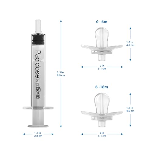 Dr. Brown's Pacidose Pacifier and Liquid Baby Medicine Dispenser with Oral Syringe and Two Sizes of Pacifier Bulbs - 0-6m and 6-18m