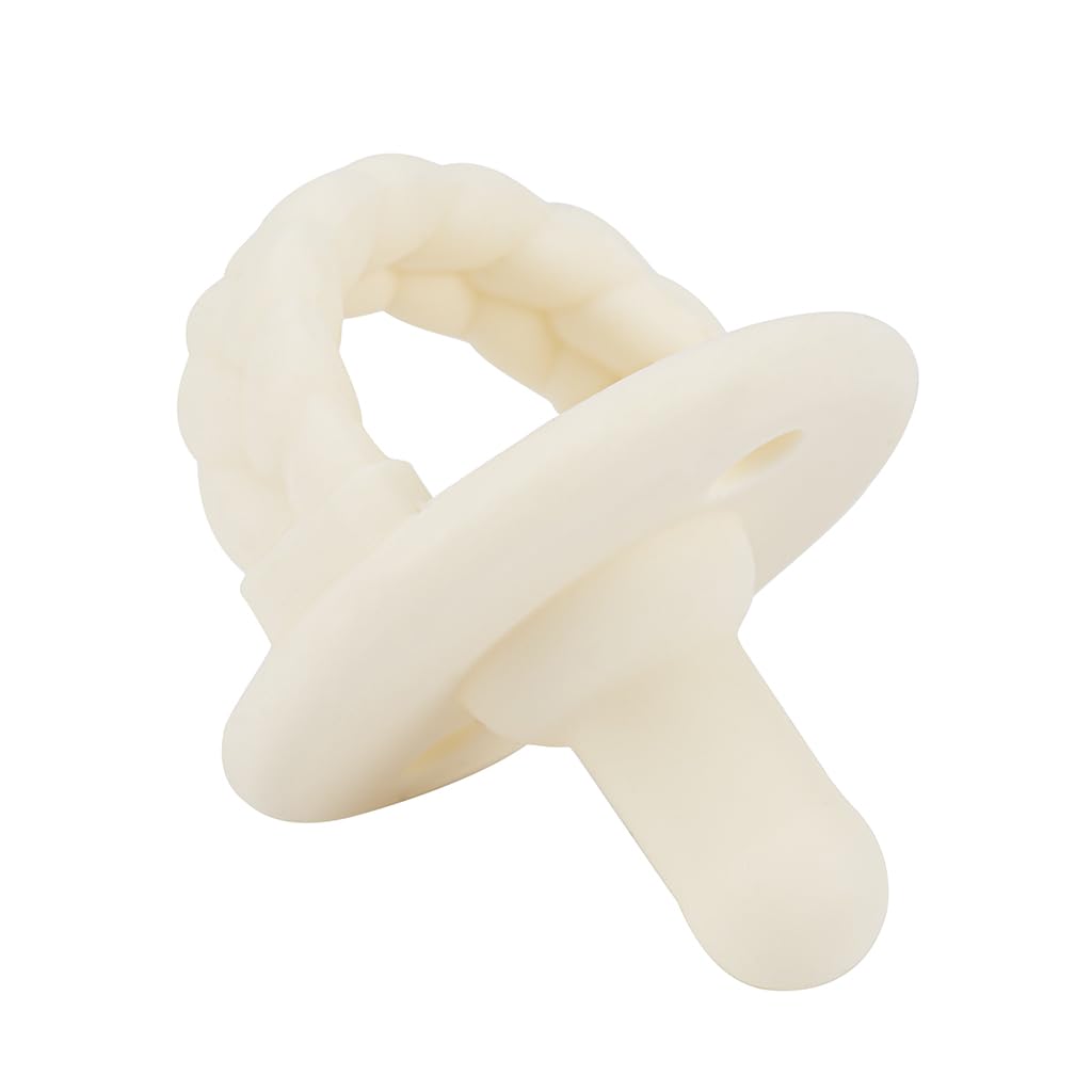 Itzy Ritzy Silicone Pacifiers for Ages 6-18 Months - Itzy Soother Pacifiers Feature Collapsible Handle & Two Air Holes for Added Safety; Set of 2 in Toast & Buttercream, Ages 6-18 Months