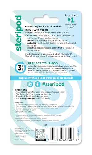Steripod Clip-On Toothbrush Protector, Keeps Fresh and Clean, Fits Most Manual and Electric Toothbrushes, Pink and Blue, 2 Count (Pack of 1)