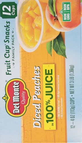 DEL MONTE Diced Peaches FRUIT CUP Snacks in 100% Fruit Juice, 12 Pack, 4 oz