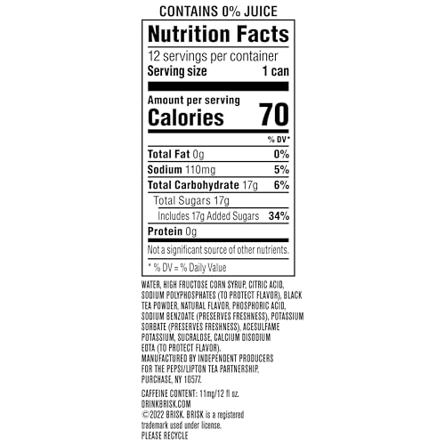 Brisk Lemon Iced Tea, 12 Fl Oz Cans (Pack of 12)