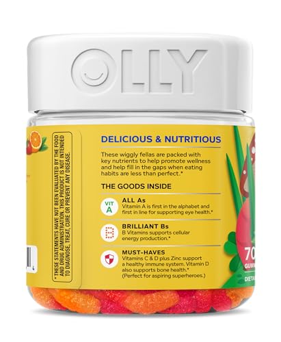 OLLY Kids Multivitamin Gummy Worms, Overall Health and Immune Support, Vitamins and Minerals A, C, D, E, Bs and Zinc, Chewable Supplement, Sour Fruit Punch, 45 Day Supply (70 Count)