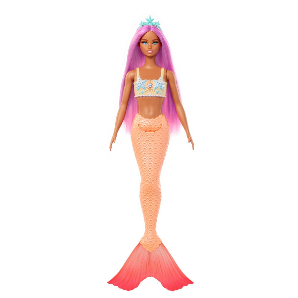Barbie Mermaid Doll with Pink Fantasy Hair & Headband Accessory, Toy with Starfish-Inspired Bodice & Soft Orange Tail
