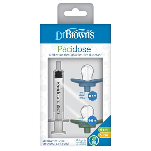 Dr. Brown's Pacidose Pacifier and Liquid Baby Medicine Dispenser with Oral Syringe and Two Sizes of Pacifier Bulbs - 0-6m and 6-18m