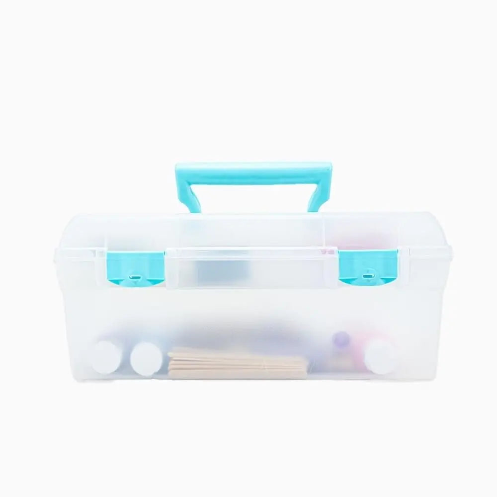 ArtBin 6937AG Essentials Lift-Out Tray Box, Portable Art & Craft Organizer with Handle and Tray, Clear/Aqua