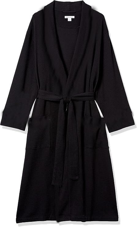 Amazon Essentials Men's Lightweight Waffle Bathrobe (Available in Big & Tall), Black, Medium-Large