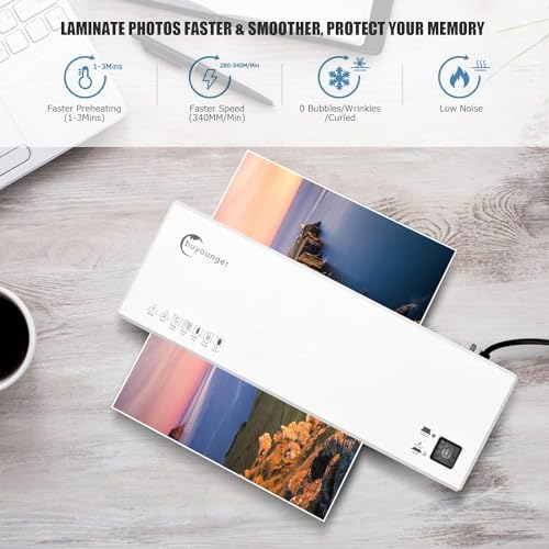Buyounger Laminator Machine with 40 Laminating Sheets, A4 Laminator Thermal and Cold with Paper Trimmer & Corner Rounder, 9-Inch Laminating Machine for Home School Office