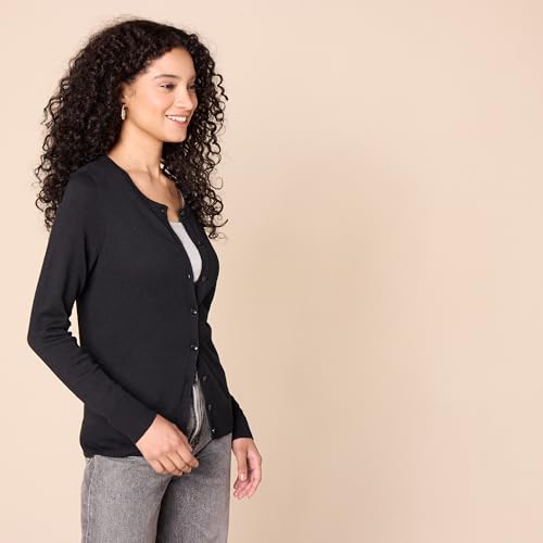 Amazon Essentials Women's Lightweight Crewneck Cardigan Sweater (Available in Plus Size), Black, Large