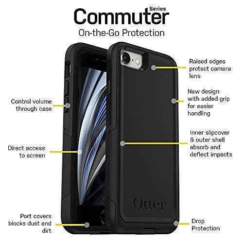 OtterBox iPhone SE 3rd & 2nd Gen (NOT SE4 – 2025 MODEL) iPhone 8 & iPhone 7 (NOT PLUS SIZED MODELS) Commuter Series Case - Black, Slim & Tough, Pocket-Friendly, with Port Protection