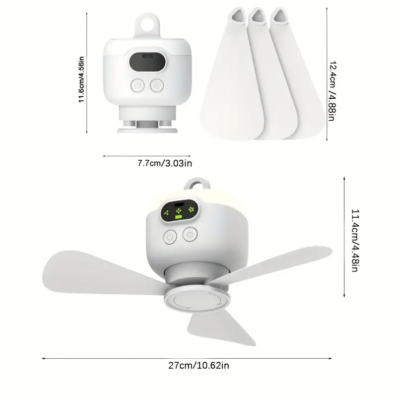 Portable Ceiling Fan for Tent with Remote Control,8000mAh Battery Operated Ceiling Fan,RV Fan Rechargeable,3 Detachable Blades,Auto Shut-off,4 Speeds for Outdise Canopy Porch Gazebo Beach