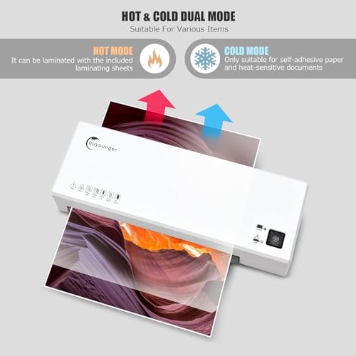 Buyounger Laminator Machine with 40 Laminating Sheets, A4 Laminator Thermal and Cold with Paper Trimmer & Corner Rounder, 9-Inch Laminating Machine for Home School Office
