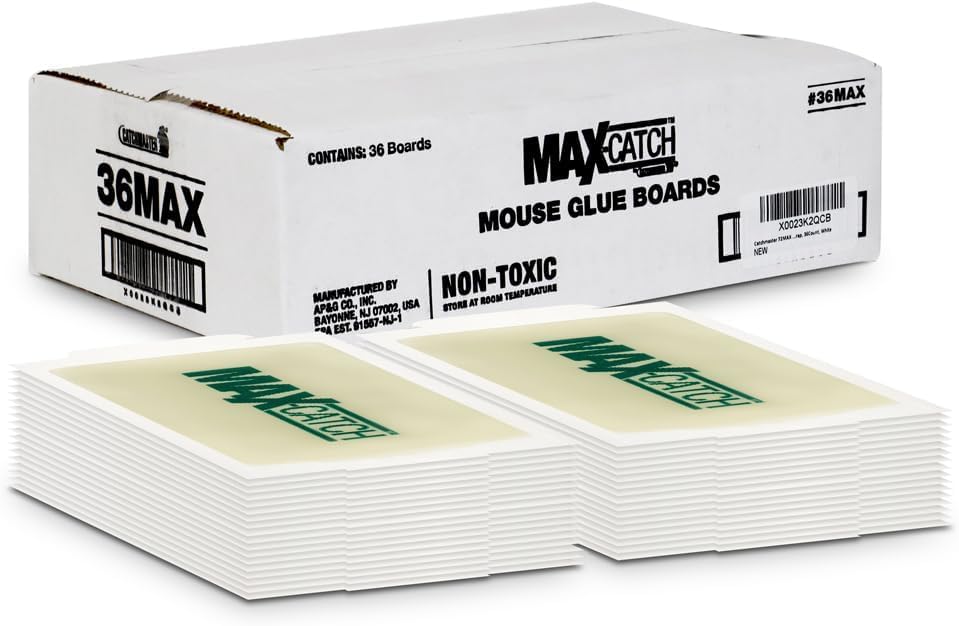 Catchmaster Max-Catch Mouse & Insect Glue Trap 36pk, Mouse Traps Indoor for Home, Sticky Pest Control Adhesive Tray for Catching Bugs, Non Toxic Bulk Pre-Baited Glue Boards