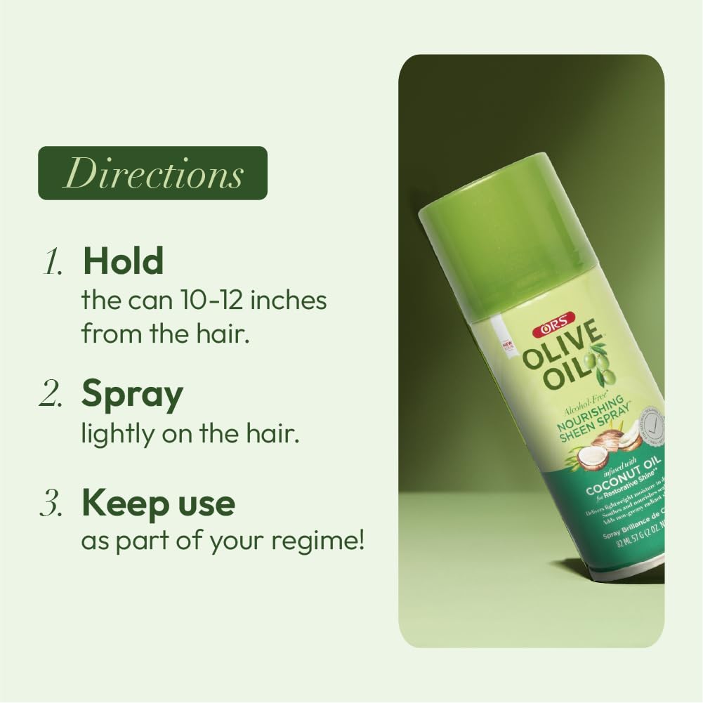 ORS Olive Oil Nourishing Sheen Spray Infused with Coconut for Restorative Shine Alcohol Free 2 Ounce