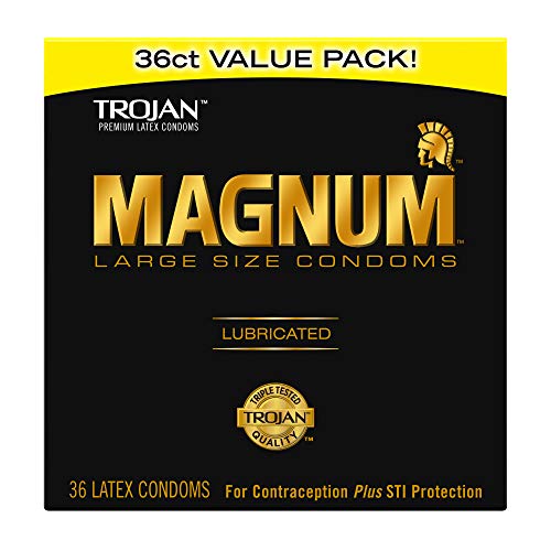 TROJAN Magnum Lubricated Large Condoms, Comfortable and Smooth Lubricated, America’s Number One Condom, 36 Count Pack