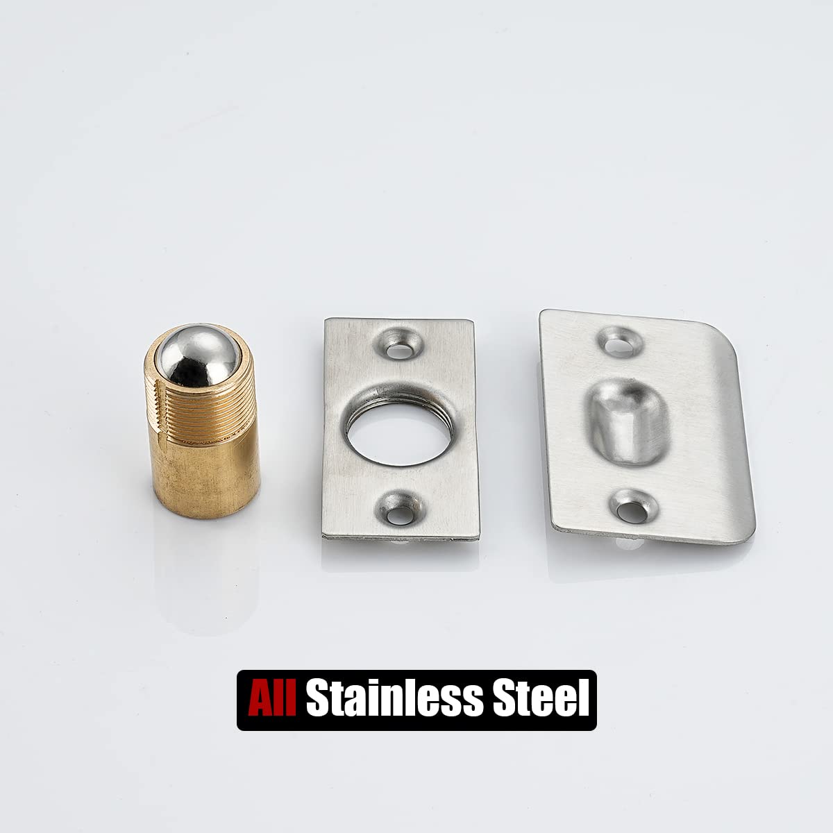 JQK Closet Door Ball Catch Hardware, Stainless Steel Catch Adjustable with Strike Plate, Brushed Satin Finish 2 Pack, HBC100-P2
