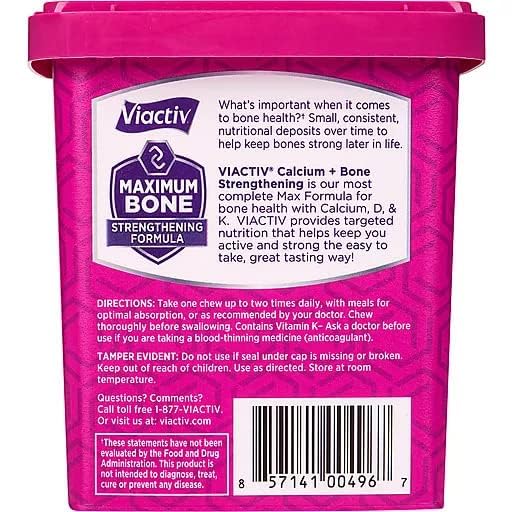 Viactiv Calcium +Vitamin D3 Supplement Soft Chews, Caramel, 60 Chews - Calcium Dietary Supplement for Bone Health