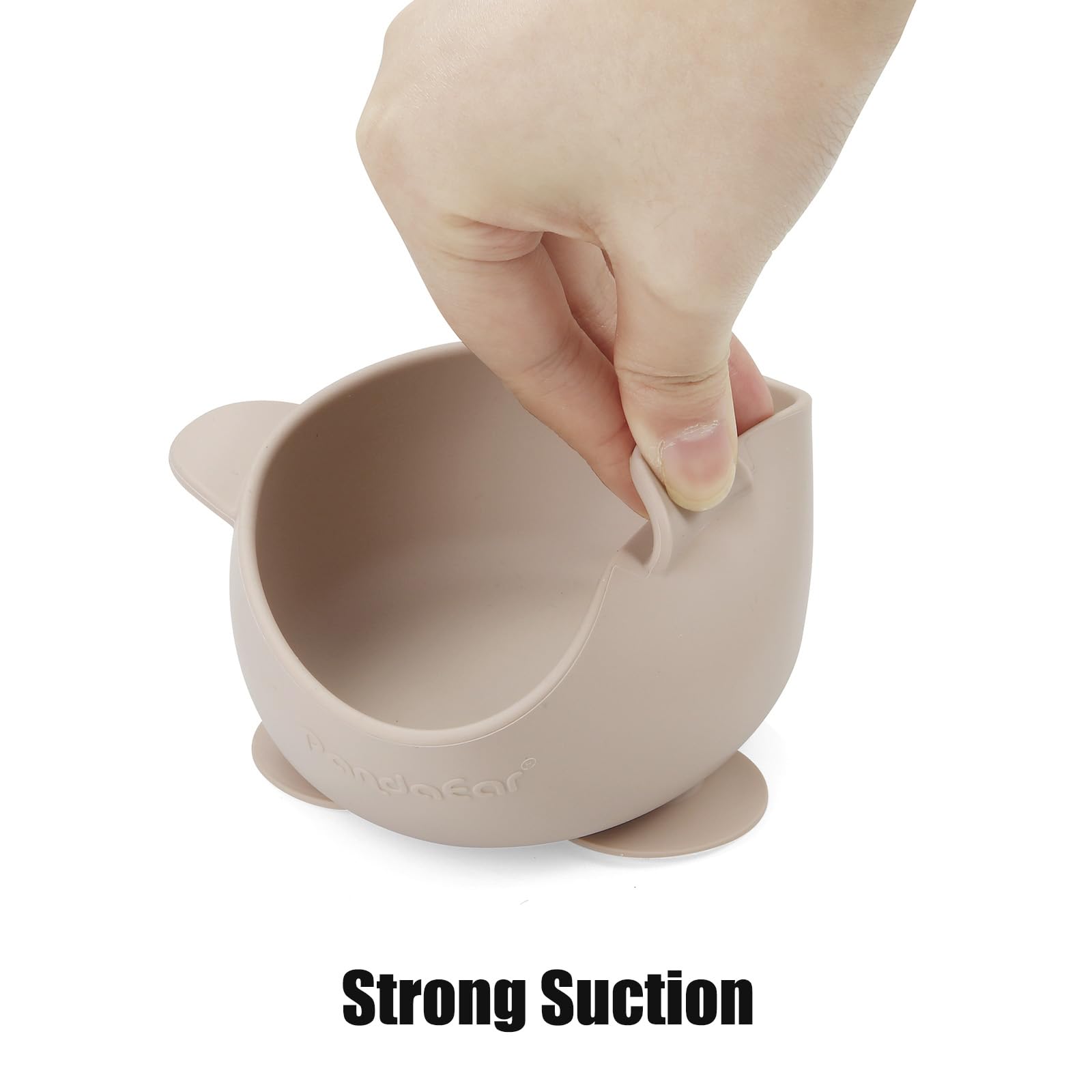 PandaEar 3 Pack Silicone Suction Baby Bowls & 3 Baby Feeding Spoons | Non-Slip Stay Put Bowls & Soft Silicone First Stage Spoons for Toddlers, BPA-Free Baby Led Weaning Set (Linen Brown Tan)