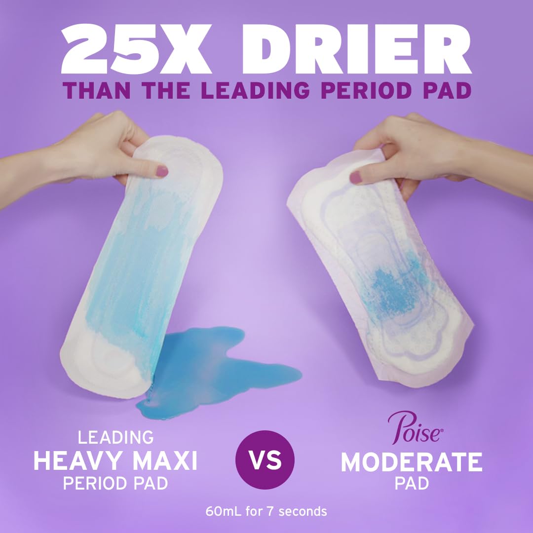 Poise Incontinence & Postpartum Pads for Bladder Leaks, 6 Drop Ultimate Absorbency, Long Length, 90 Count, Packaging May Vary