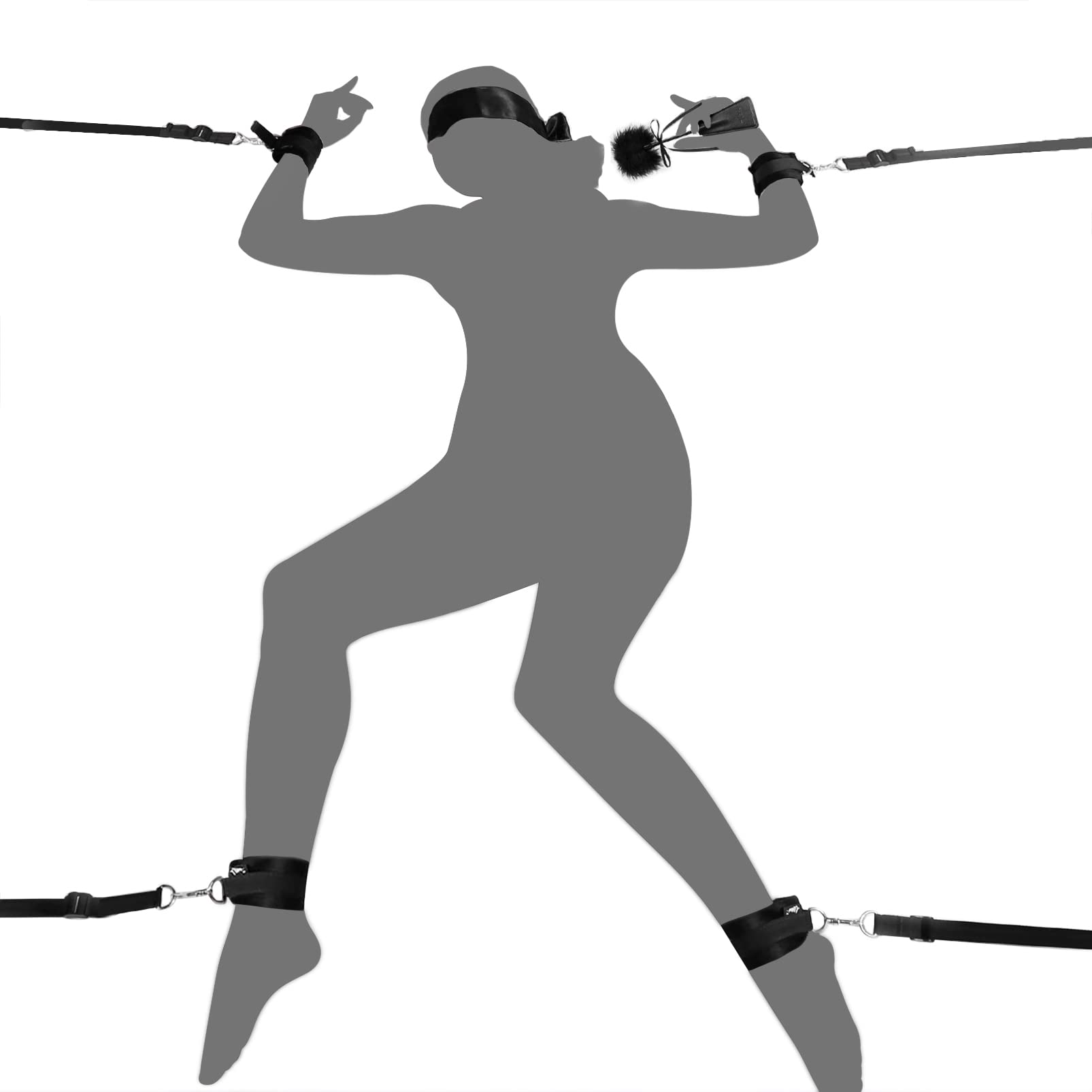BDSM Bondage-Fesselungs-Sexspielzeuge - UTIMI Bett-Sex-Gurt-Set mit Handschellen, Fußfesseln, Augenbinde, Federkitzler & 4 separaten Gurten, erwachsenes Fesselungs-Seil-Spielzeug für Männer, Frauen und Paare zum Vorspiel