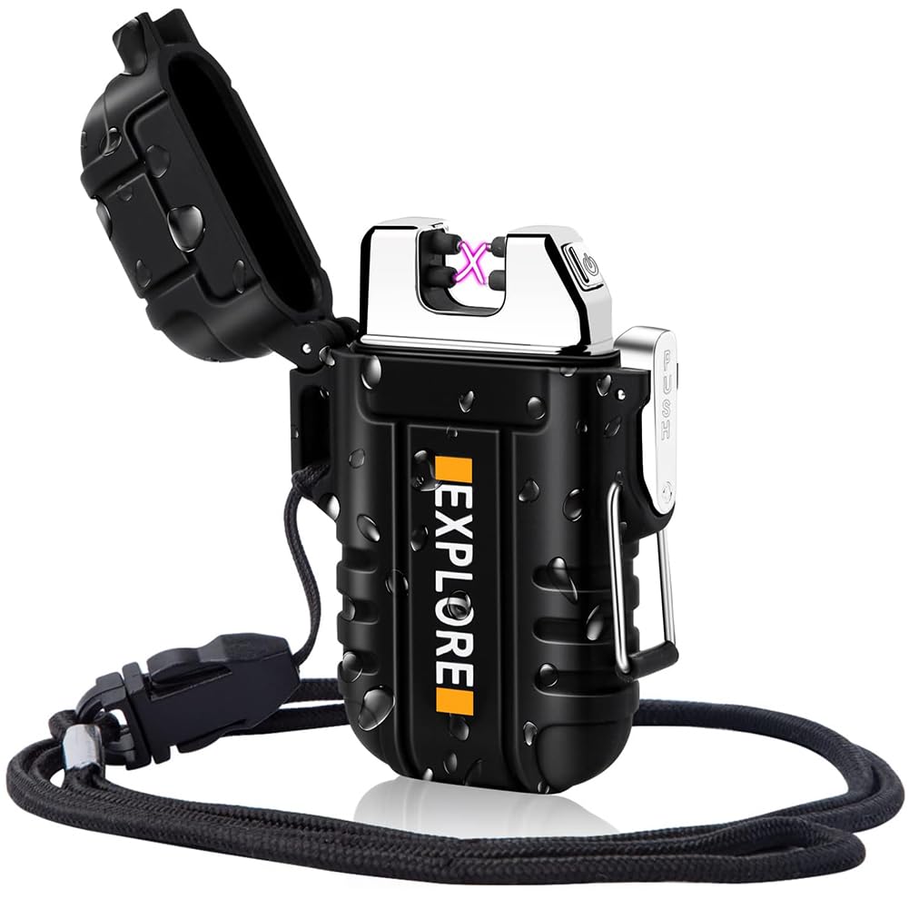 LcFun Wasserdichtes elektrisches Feuerzeug, winddicht, Dual-Arc, USB wiederaufladbar, flammenloses Plasma-Feuerzeug für Camping, Wandern, Überleben, taktische Ausrüstung, Weihnachtsgeschenke für Männer, Väter, Ehemänner