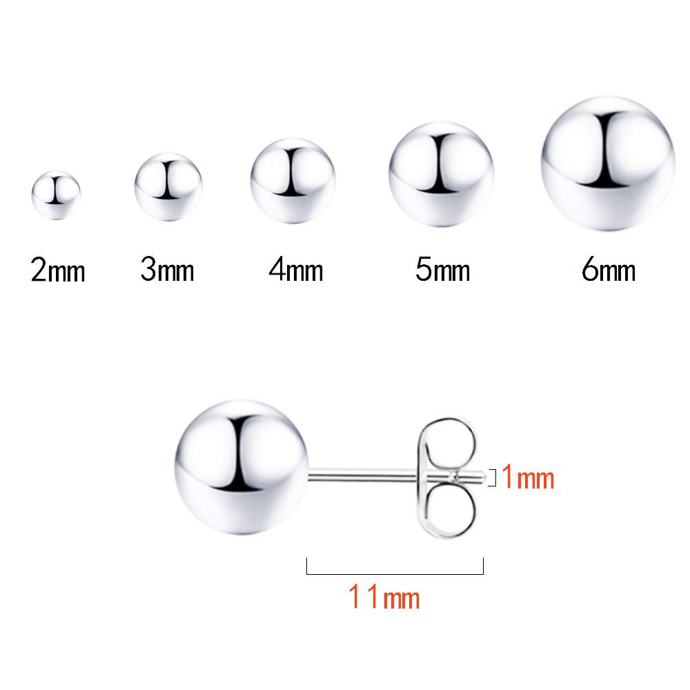 925 Sterling Silver Stud Earrings for Women, Sterling Silver Earrings Tiny Stud Earrings for Multiple Piercings 5 Pairs Different Sizes Silver Stud Earrings Set 2mm 3mm 4mm 5mm 6mm