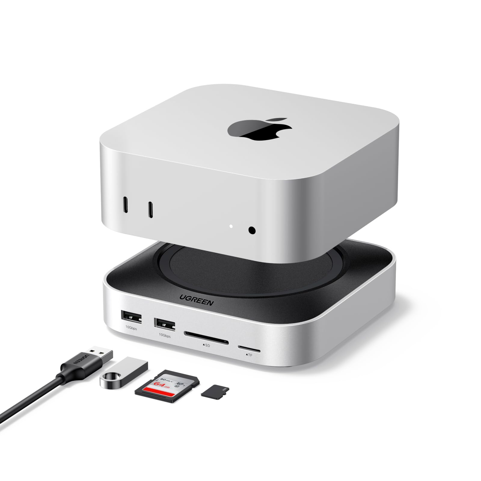 UGREEN Mac mini M4 Dock & Stand with NVMe SSD Enclosure, 3 USB A 10Gbps, USB C Data Port, SD Card Reader for Mac mini M4/ M4 Pro