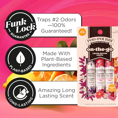 Poo-Pourri Before-You-Go Toilet Spray, Travel Essentials, .34 Fl Oz, In A Pinch Variety 3 Pack, Each Up to 20 Uses, On-The-Go Bathroom Odor Deodorizer with Essential Oils, TSA Approved Size, 2 Scents