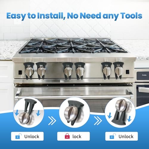 Lwuzkdo 5-Pack Gas Stove Knob Locks for Child Safety, Durable Design Knob Safety Covers, Child Proof Oven Knob Locks, Prevent Accidental Touch(Black)