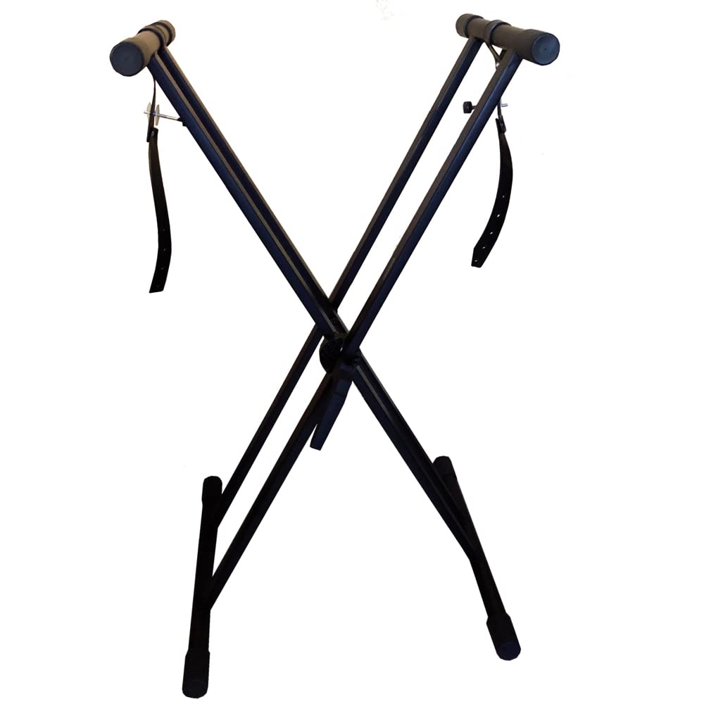 RockJam Xfinity Heavy-Duty, Double-X, Pre-Assembled, Infinitely Adjustable Piano Keyboard Stand with Locking Straps, Black