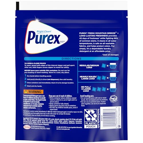 Purex 4-in-1 Laundry Detergent Pacs, Fresh Mountain Breeze, 66 Pacs