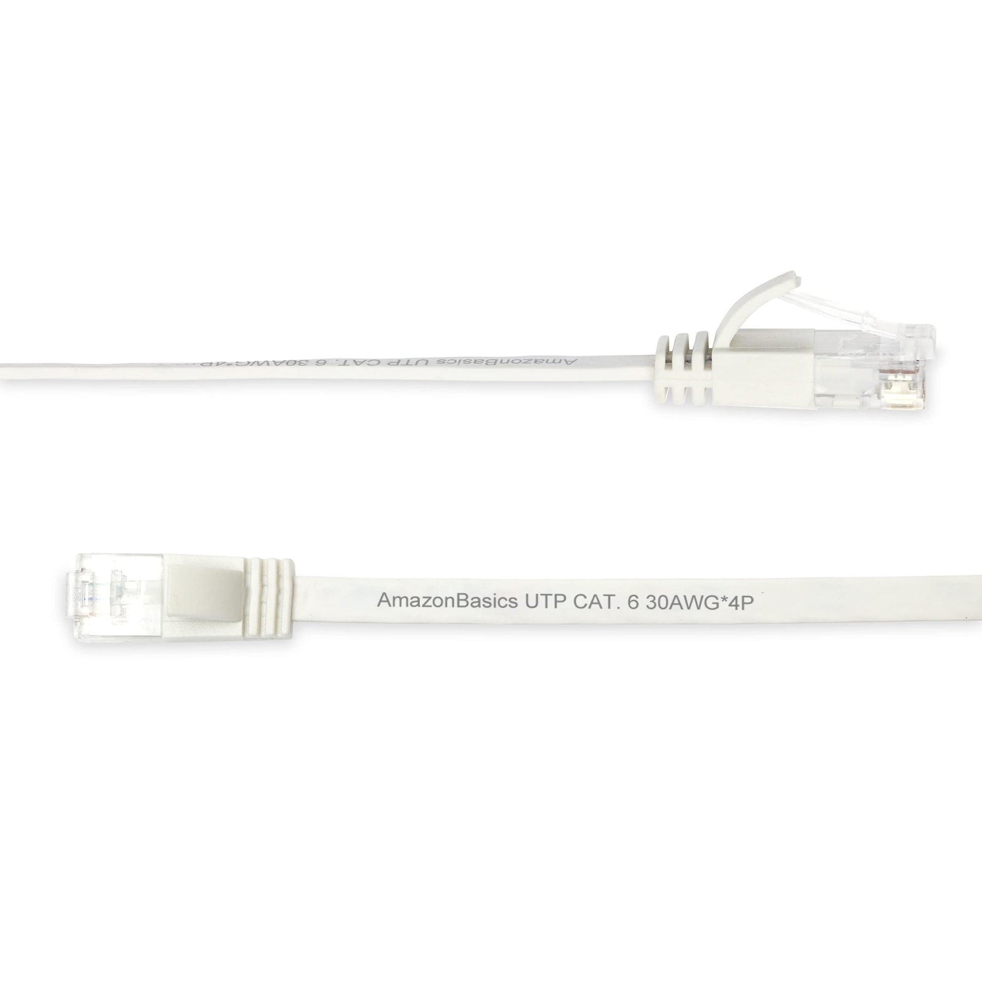 Amazon Basics Cat 6 Ethernet RJ45 10Gbps Flat Cable 100 ft Outdoor&Indoor White Solid Patch Cord with Clips for Router, Modem, PS4/5, Xbox, Gaming, Computer Network for High Speed LAN Internet