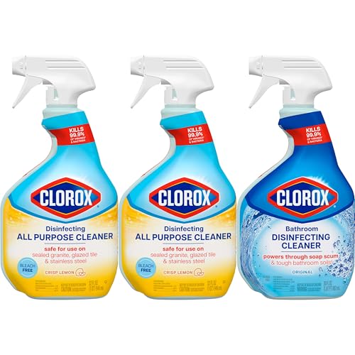 CLOROX Disinfecting All-Purpose Cleaner 32 Oz and Disinfecting Bathroom Cleaner, Household Essentials, 30 Oz, Pack of 3