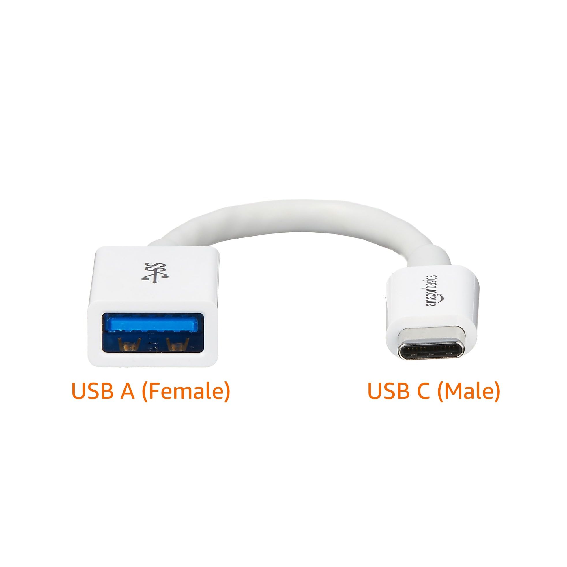 Amazon Basics USB-C to USB-A 3.1 Gen1 Female Adapter Cable Converter, 5Gbps High-Speed, USB-IF Certified, for Laptops, Tablets, Phones (iPhone 16/15), White