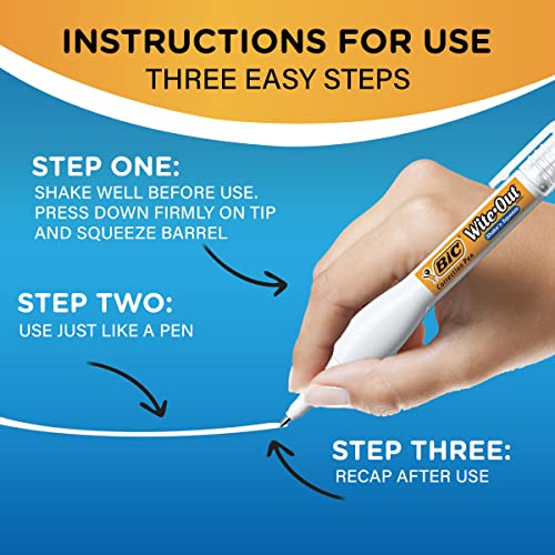 BIC Wite-Out Brand Shake 'n Squeeze Correction Pen, 8 ML Correction Fluid, 4-Count Pack of white Correction Pens, Fast, Clean and Easy to Use Pen Office or School Supplies