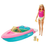 Barbie Doll & Toy Boat Playset with Pet Puppy, Life Vest & Beverage Accessories, Fits 3 Dolls & Floats in Water