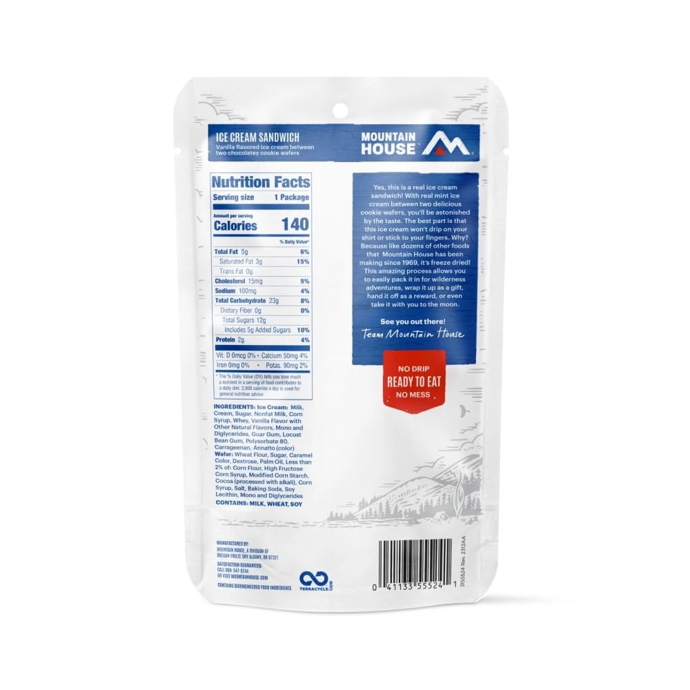 Mountain House Vanilla Ice Cream Sandwich | Freeze Dried Backpacking & Camping Food | 1 Serving