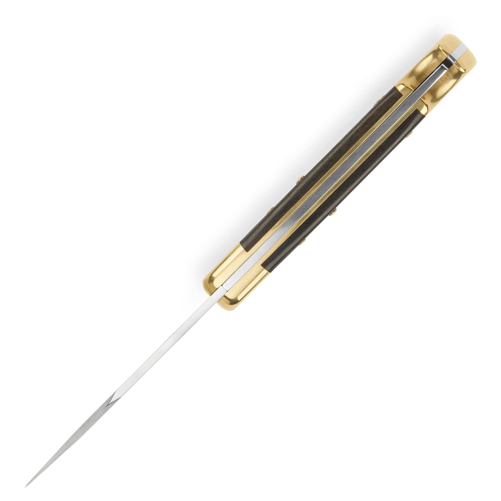 Buck Knives 110 Folding Hunter Knife, 3-3/4" Blade, Lockback Design, Ebony Handle, Brass Bolsters, 420HC Stainless Steel Clip Point Blade, Sheath Included, Hunting Knife Made in the USA, 7.2 oz